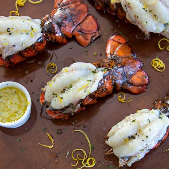 BBQ Lobster Tails with Grilled Lemons & Garlic