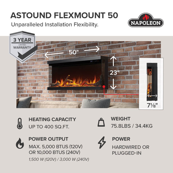 Napoleon 50" Astound FlexMount Electric Fireplace