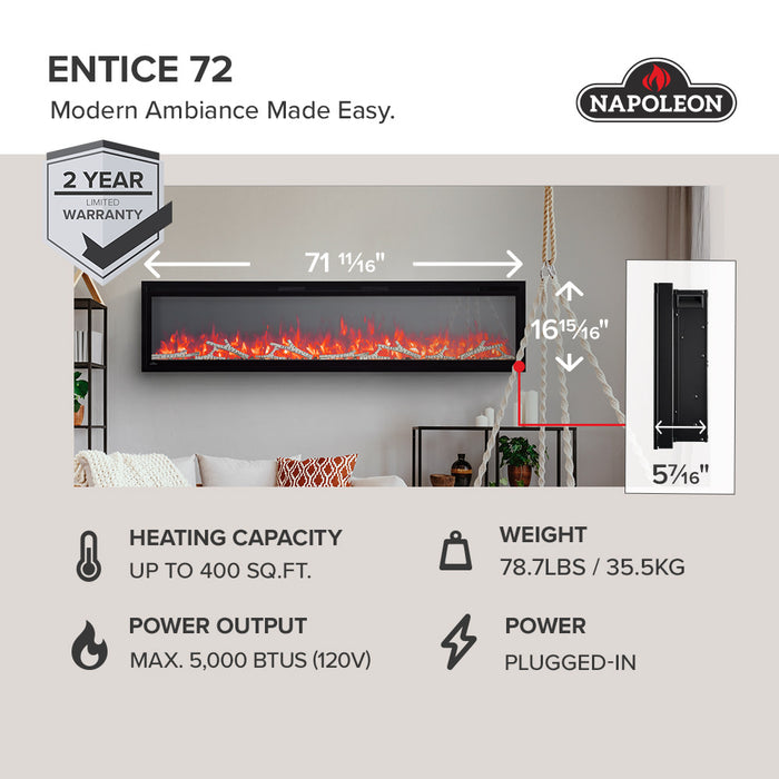 Napoleon 72" Entice Electric Fireplace