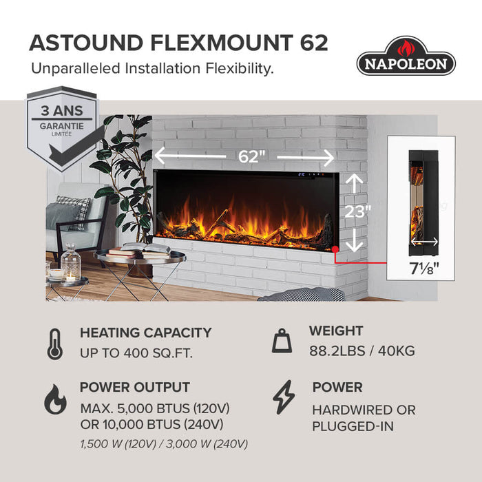 Napoleon 62" Astound FlexMount Electric Fireplace