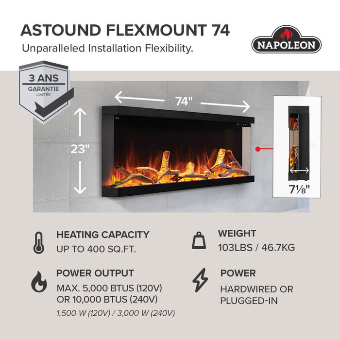 Napoleon 74" Astound FlexMount Electric Fireplace