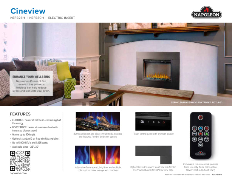 Napoleon 26" Cineview Built-In Electric Fireplace