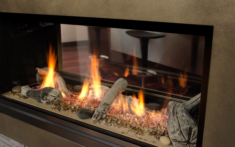 Valor Direct Vent L1 Linear Series 2-Sided Gas Fireplace - Driftwood Set