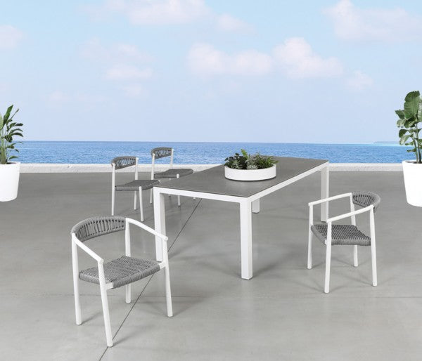 Cabana Coast Baybreeze Dining Arm Chair. Rope and Aluminum Patio Dining Furniture.