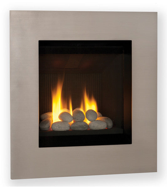 Valor Direct Vent Portrait Ledge Series Gas Fireplace - Rock Set / Silver Surround