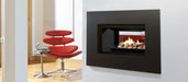Gemini See thru gas fireplace with stone fuel bed by Marquis 