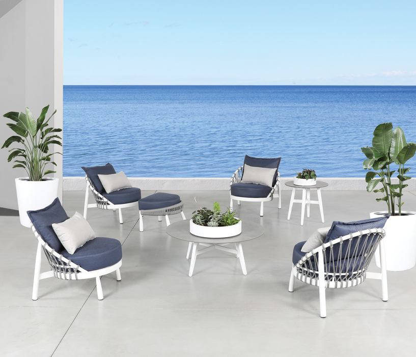 Breezeway Collection from Cabana Coast with Ottoman Piece. Rope Frame Patio Set 