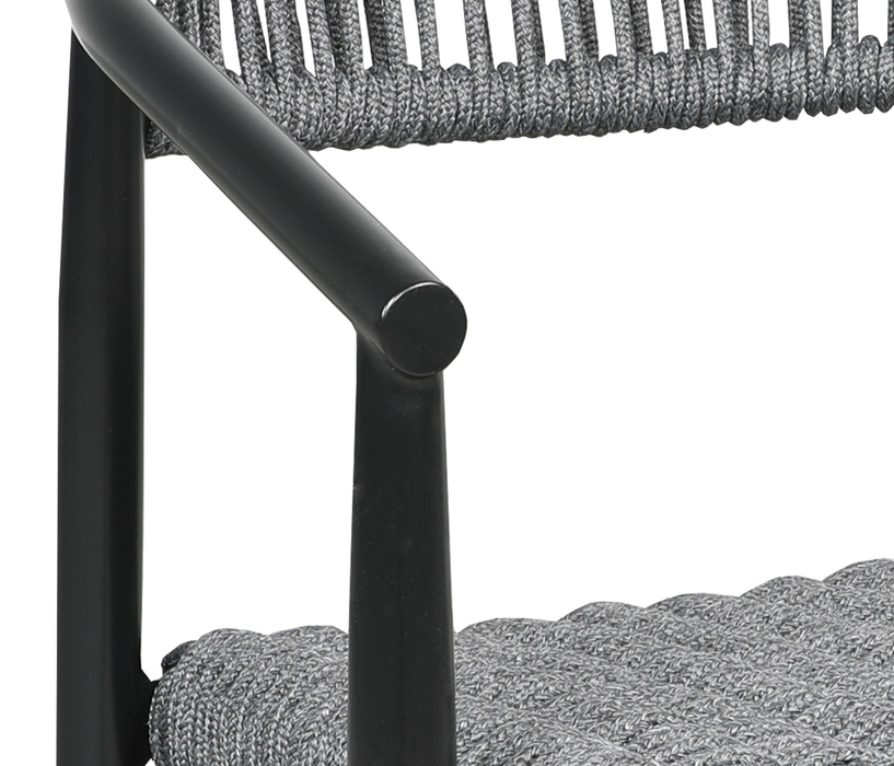 Mercury SOL Rope™ on a Sherwin-Williams® Black aluminum frame on Cabana Coast Breezeway Dining Arm Chair. Outdoor Dining Set