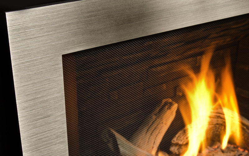Valor H5 Series Gas Fireplace - Log Set / Silver Surround Close Up